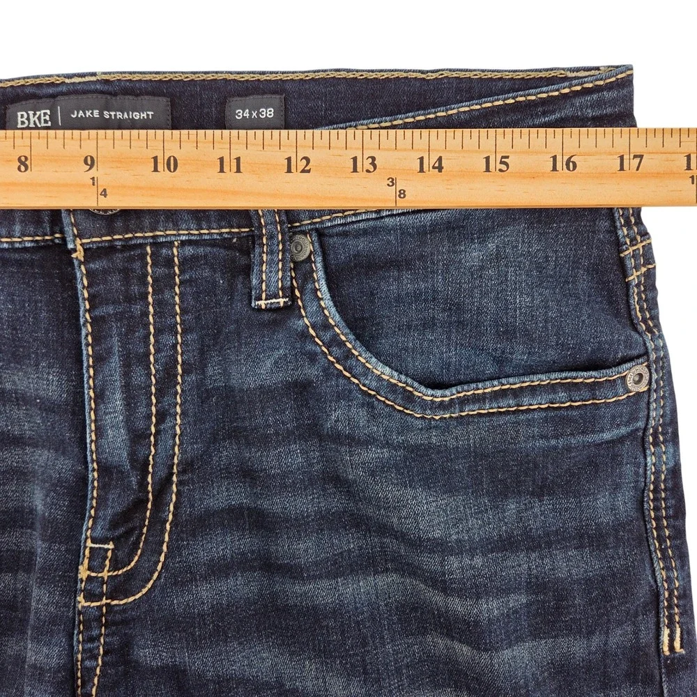 BKE Jake Straight Jeans 34x38 Dark Wash Stretch Denim Tall Indigo